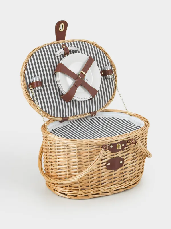 Пикник себеті, 42х30 см, 4 адам, 21 зат, Жамылғымен, жүзім, дөңгелек, қоңыр, Picnic, image-0