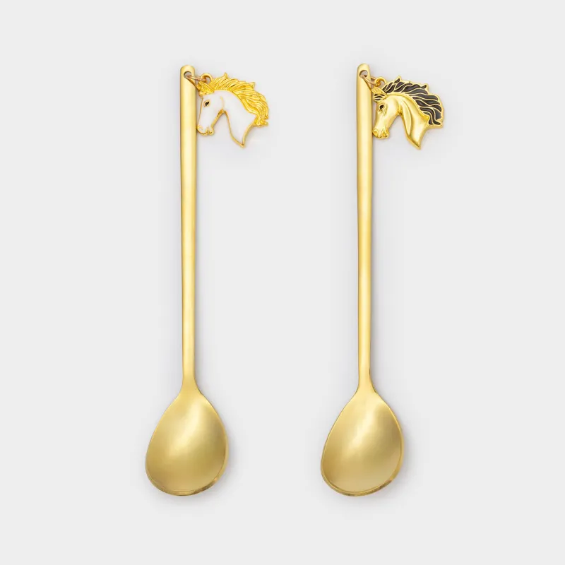 Десерт қасығы, 14 см, 2 дана, болат, алтын, Жылқы, Horse gold