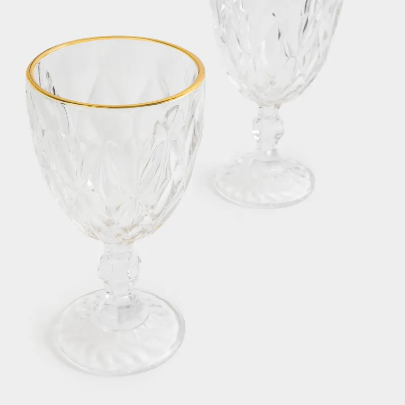 Шарап бокал-кубогы, 300 мл, 6 дана, шыны Р, алтын жиегі бар, Rhomb gold, image-7