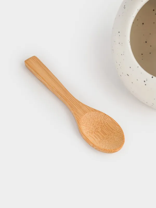 Емкость для соли, 11 см, с ложкой, керамика D, молочная, в крапинку, Speckled black, image-3