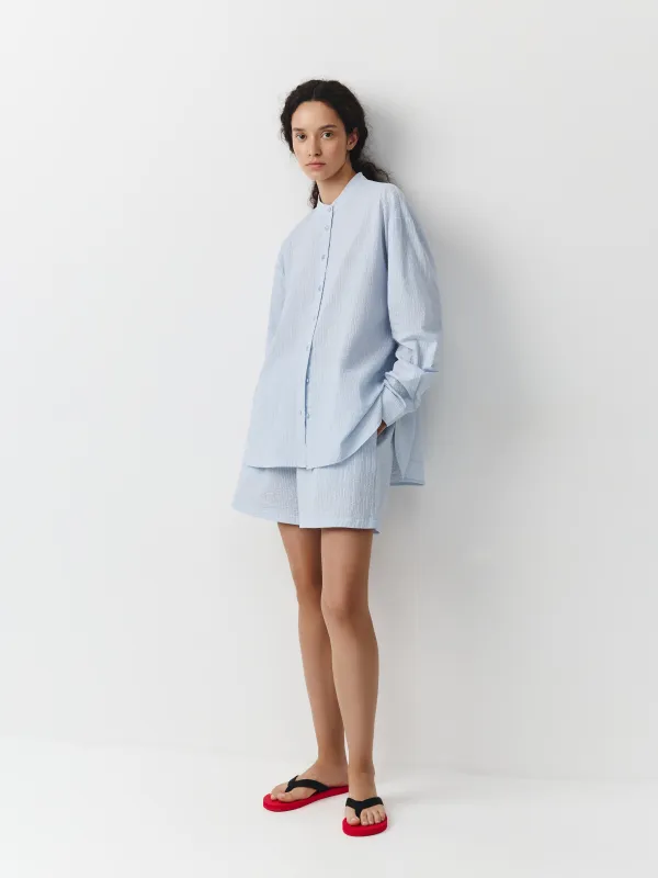 Әйелдер шорттары, үйге арналған, өлшемі S, мақта К, ақ және көгілдір, Жолақ/Тор, Vicila, image-0