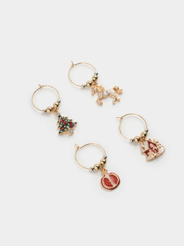 Бокалға арналған аспа, 4 дана, металл/моншақтар, алтын, Жаңа жылдық атрибуттар, Christmas time, image-1