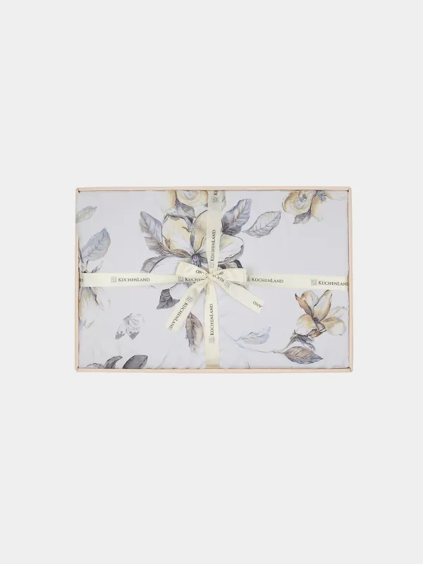 Төсек жиынтығы, еуро, тенсель 300 TC, сүтті сұр, Магнолия гүлдері, Tencel, image-7