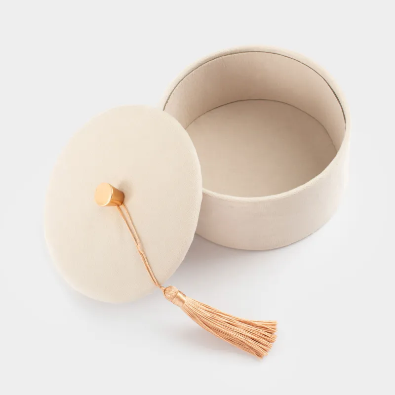 Шкатулка для украшений, 13х6 см, с кисточкой, бархат/МДФ, бежевая, Velvet, image-2