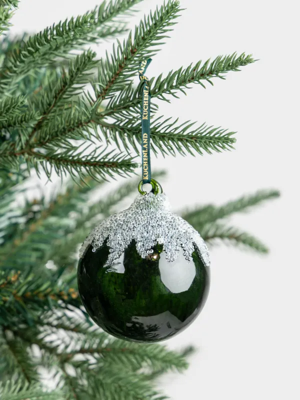 Игрушка елочная, 8 см, стекло, зеленая, Шар с изморозью, Ball sparkle, image-2