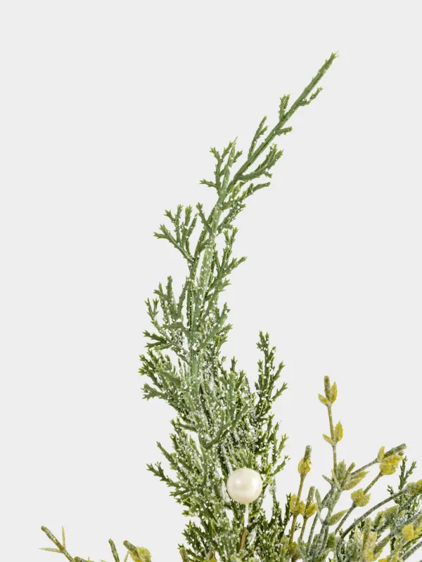 Сәндік бұтақ, 71 см, пластик, Ақ інжу-маржаны бар қылқан инелер, Conifer pearl decor, image-3