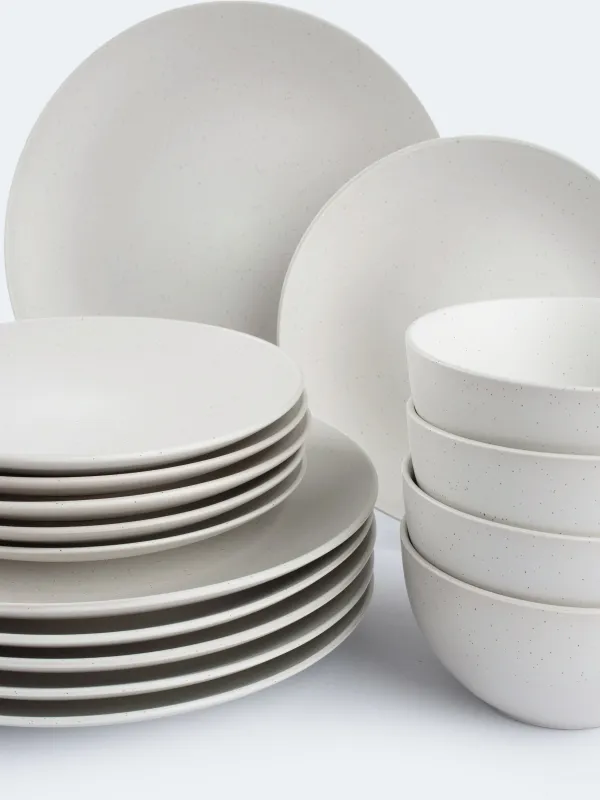 Түскі ас жиынтығы, 6 тұлға, 18 зат, керамика, сүт түсті, дақ, Particle, image-1