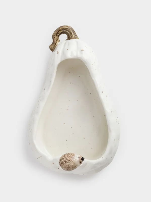 Конфетница, 24х15 см, керамика D, молочная, в крапинку, Еж на тыкве, Slight frost, image-2