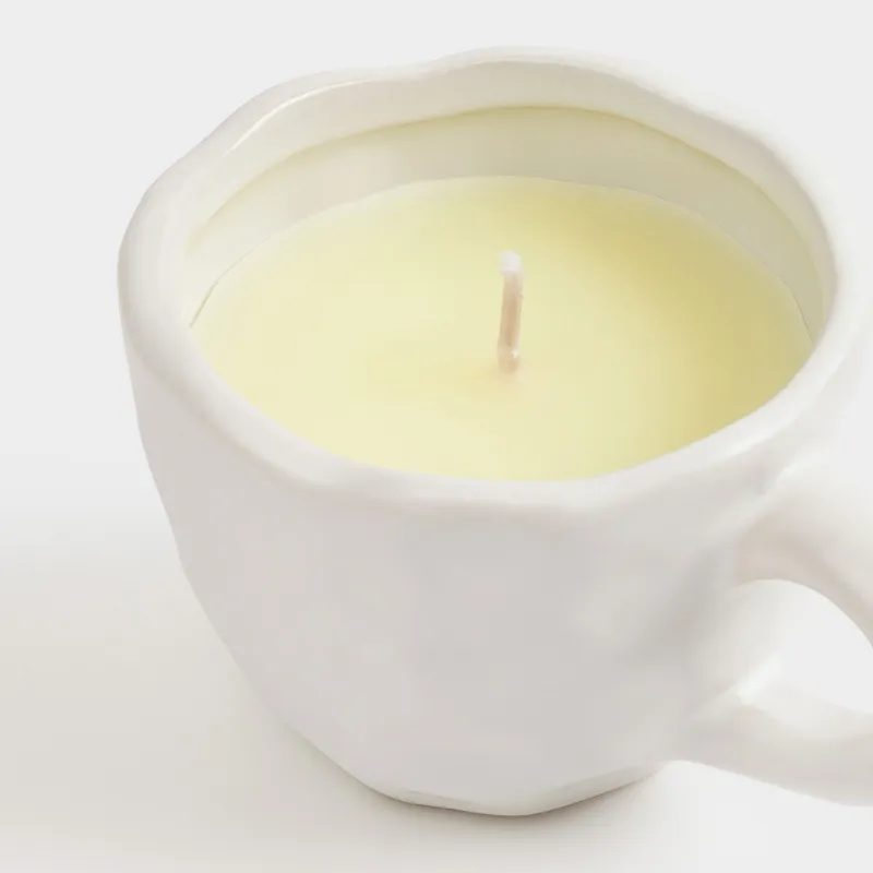 Хош иісті шам, 9 см, шам ұстағышта, керамика, ақ, хош иісті, мыжылған әсер, Crumple, image-3