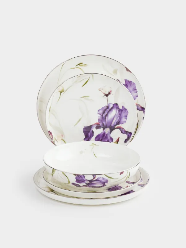 Сервиз обеденный, 6 перс, 19 пр, фарфор F, с серебристым кантом, Ирис, Antarctica Flowers, image-2