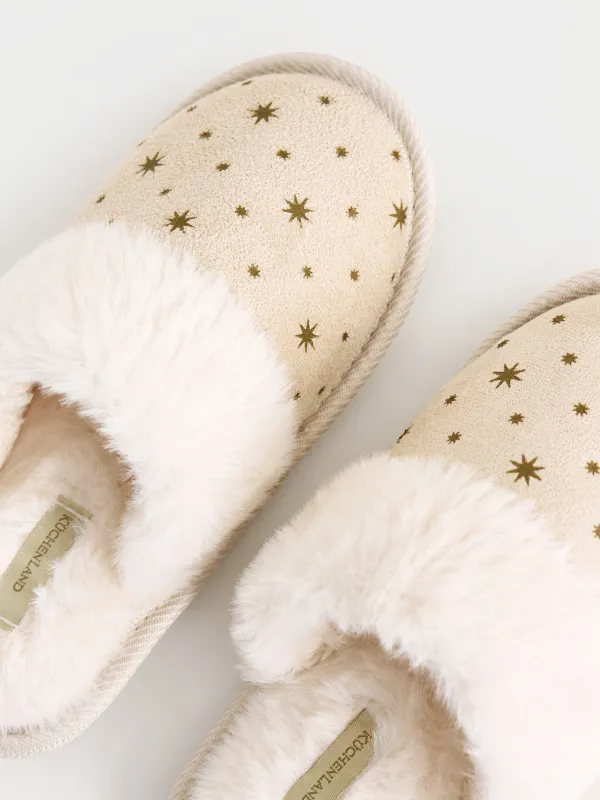 Тапочки детские, домашние, микрофибра/искусственный мех, бежевые, Звезды, Downy joy, image-3