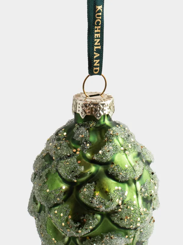 Игрушка елочная, 9 см, стекло, с блестками, зеленая, Шишка, Pine christmas, image-2