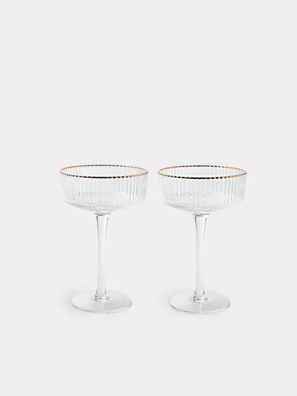 Шампан стакан, 200 мл, 2 дана, шыны Р, алтын жиегі бар, Ribby R Gold, image-0