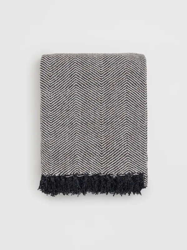 Жамылғы, 130x170 см, шашағы бар, шенилл, сұр-ақ, ирек, Chenill, image-0