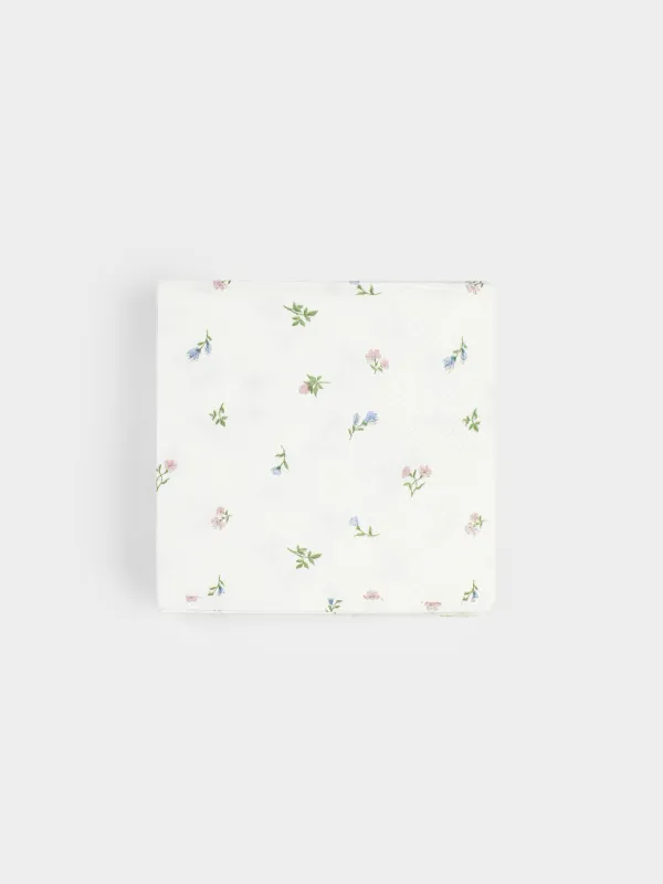 Қағаз майлықтар, 21х21 см, 20 дана, төртбұрышты, ақ, нәзік гүлдер, El floria, image-0