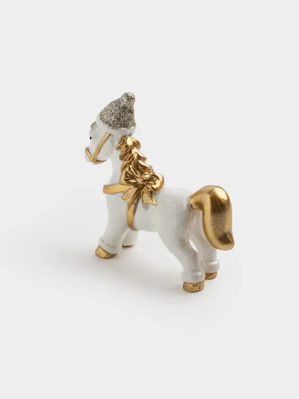 Мүсінше, 8 см, полирезин, сүт және алтын түстес түстес, Қалпақ киген жылқы, Horse christmas, image-4