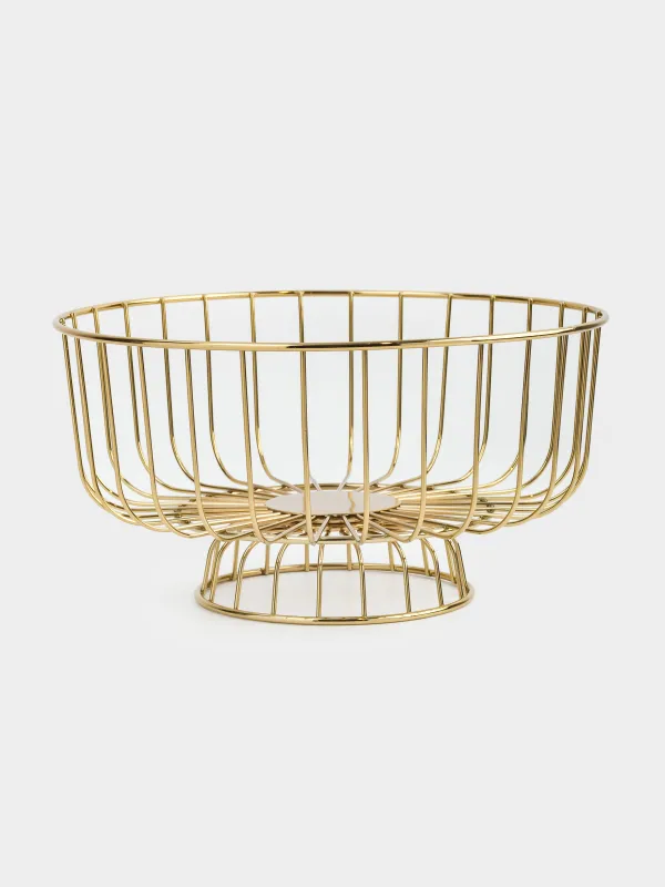 Жеміс себеті, 28х20 см, аяқты, металл, алтын, Twist gold, image-0