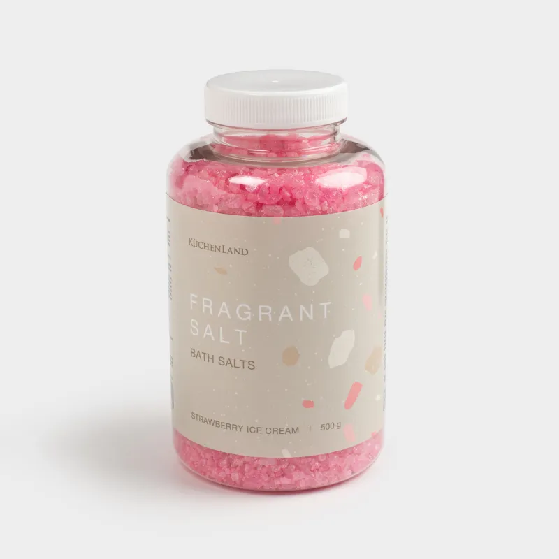 Ваннаға арналған тұз, 500 гр, шиммері бар, нәрлендіреді, қызғылт, Құлпынай балмұздағы, хош иісті тұз, image-0