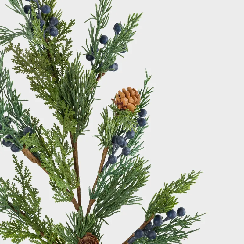 Ветка декоративная, 84 см, полиэтилен/пенопласт, Хвоя с синими ягодами и шишками, Blue berry, image-2