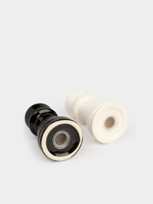 Тұз және бұрыш жиынтығы, 9 см, Фарфор P, қара / ақ, шахмат, шахмат, image-4