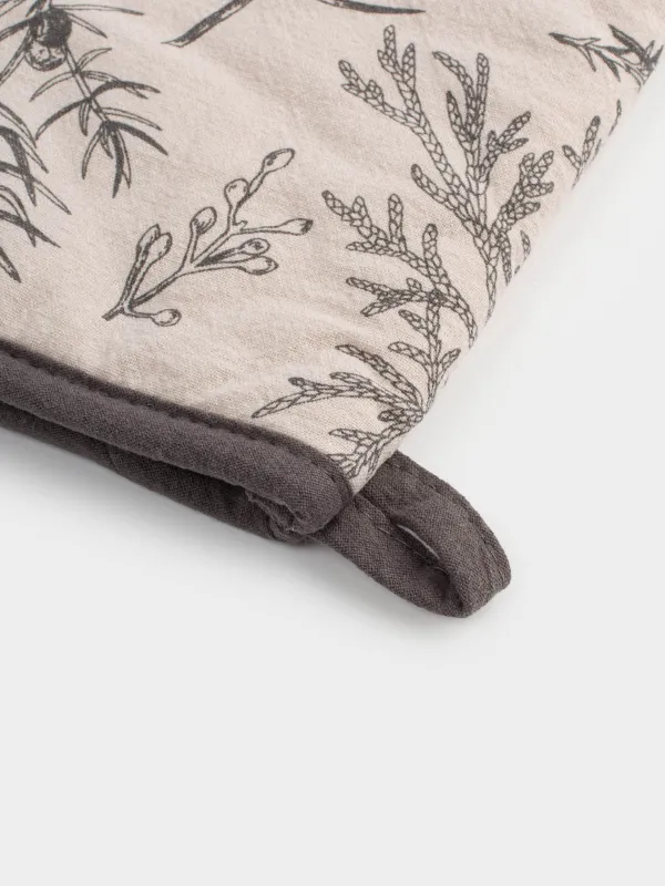 Прихватка-варежка, 18x30 см, хлопок, серо-бежевая, Снегири на ветках, Bullfinchs, image-2