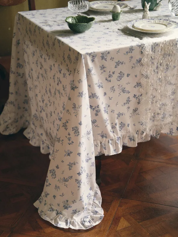 Скатерть, 160х160 см, с рюшами, Синие цветы, Blue flowers, image-12