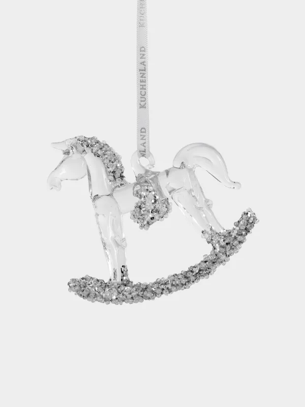 Шырша ойыншығы, 8х8 см, шыны, жылтырақтары бар, күміс, Тербелетін ат, Figure sparkle, image-0