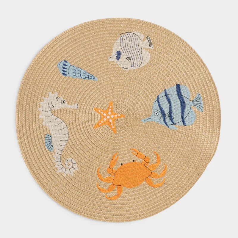 Салфетка под приборы, 38 см, Морские обитатели, Circle embroidery