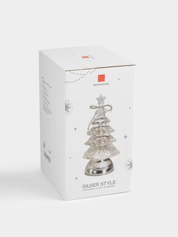 Снежный фонарь, 21 см, с подсветкой, пластик, серебристый, Ель с бантом, Silver style, image-5