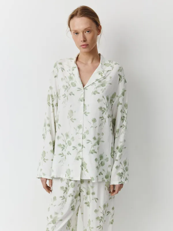 Әйелдер жейдесі, үйге арналған, өлшемі S, ұзын жеңді, вискоза К, жасыл, Гүлдер, Hanlona, image-1