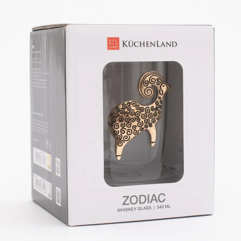 Стакан для виски, 10 см, 340 мл, стекло/металл, золотистый, Овен, Zodiac, image-5
