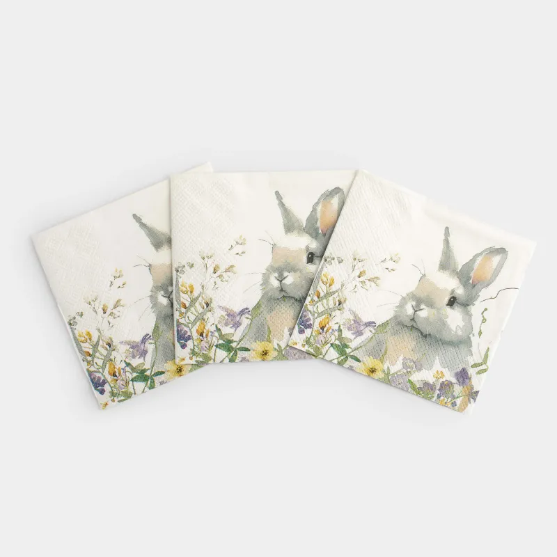 Салфетки бумажные, 21х21 см, 20 шт, квадратные, белые, Кролик в цветах, Easter, image-4