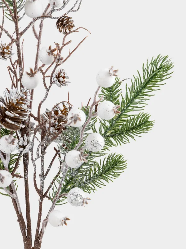 Сәндік бұтақ, 73 см, пластик/полиэстер, Ақ жидектер мен шырша бүршіктері, White berry, image-2