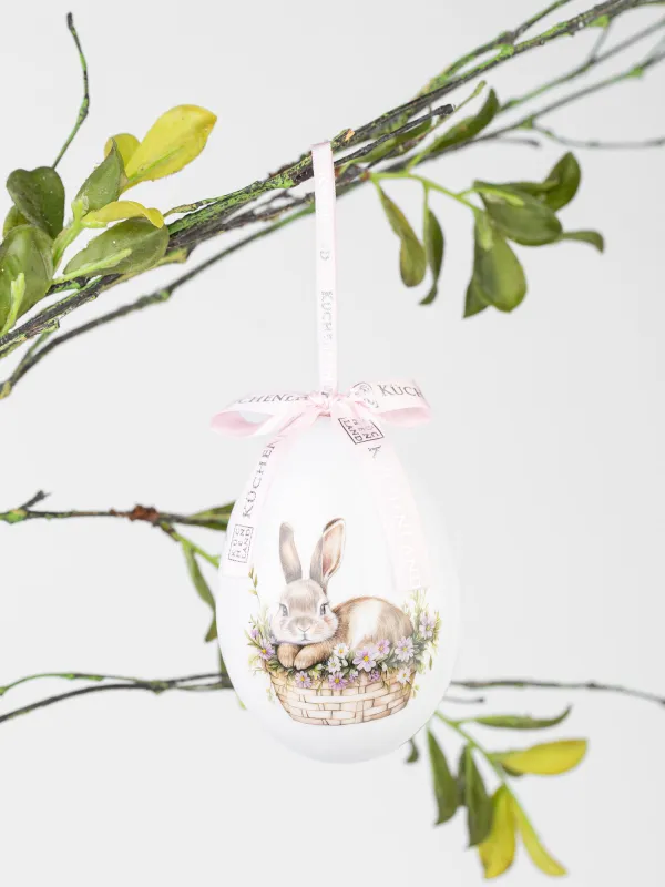 Подвеска, пасхальное яйцо, 10 см, пенопласт, Кролик в корзинке, Easter, image-2