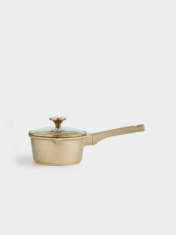 Ковш, 16 см, 1,3 л, с крышкой, с покрытием, алюминий, золотистый, Trineli, image-0