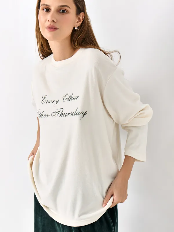 Әйелдер свитшоты, үйге арналған, өлшемі L, велюр, сүт түстес, Every Other Other Thursday, Amala, image-3