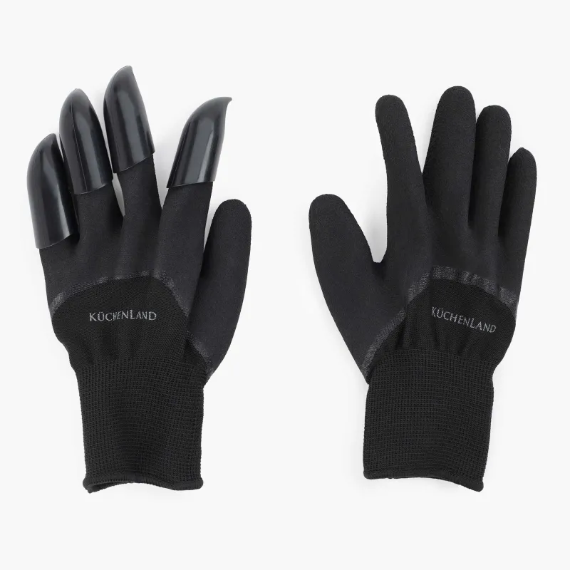 Бау-бақша қолғаптары, тырнақтары бар, полиэстер/латекс, қара, Gardening