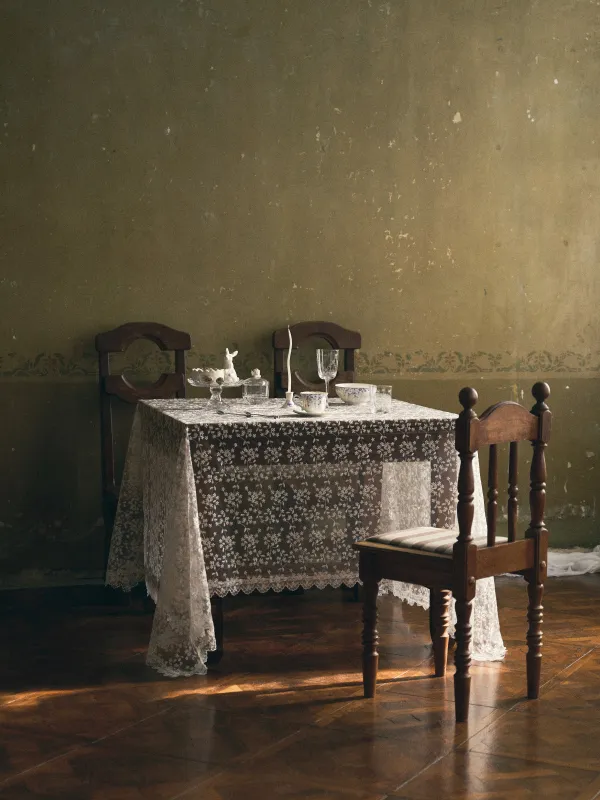 Скатерть, 160х160 см, с кружевом, Ажурные цветы, Lace flowers, image-6