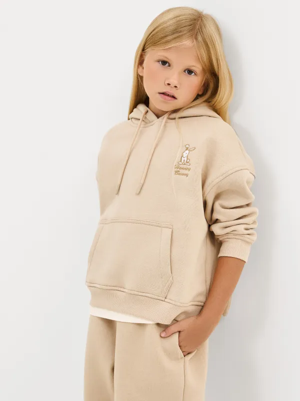 Балаларға арналған худи, өлшемі 116 см, қыздарға арналған, мақта/полиэстер, сарғылт-қоңыр, Құлақ, Abia, image-0