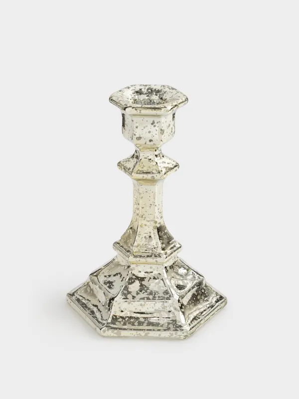 Подсвечник, 14 см, для тонкой свечи, на ножке, стекло, шампань, Patina, image-0