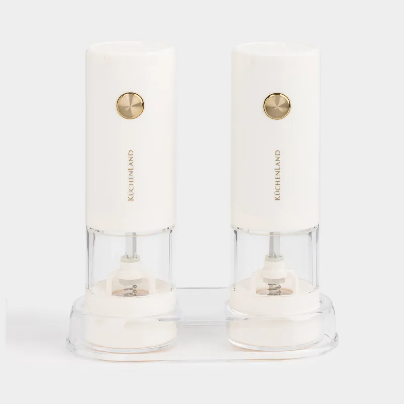 Дәмдеуіштерге арналған диірмен, 20 см, 2 дана, электрлік, стендте, пластик, сүт түстес, Liberica light