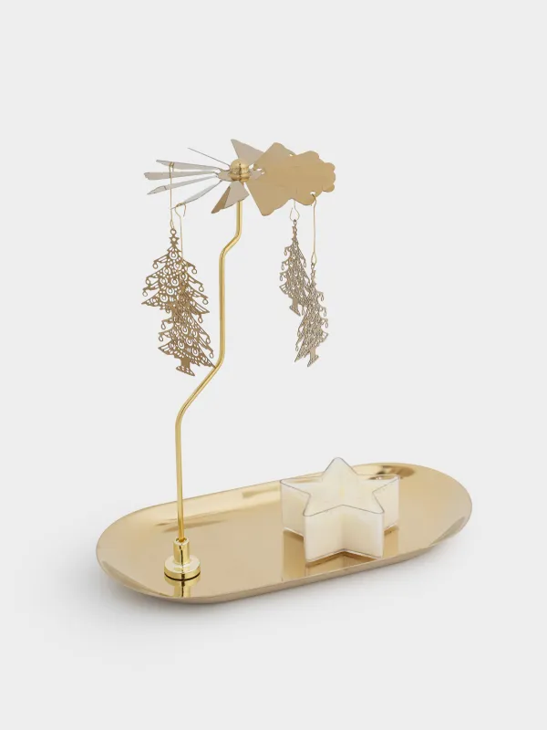 Шам тұғыры, 19 см, металл, сопақ, алтын, Шыршалар, Fantastic gold, image-5