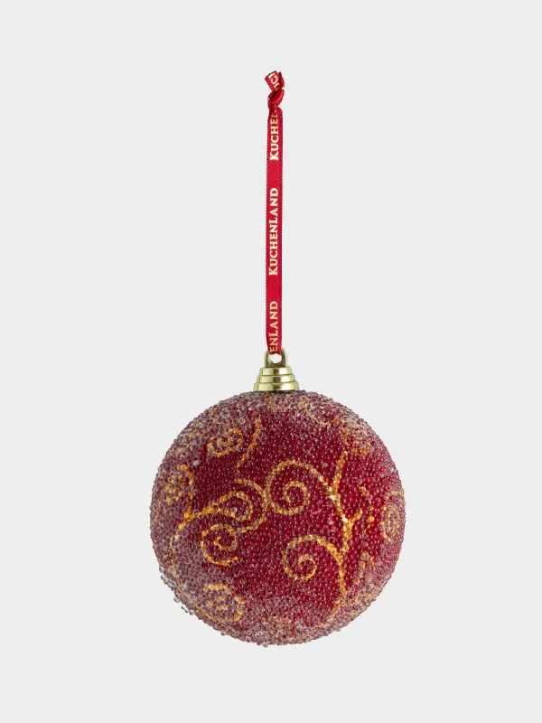 Игрушка елочная, 8 см, пенопласт, золотисто-красная, Шар с бисером, Bubbles ball, image-1