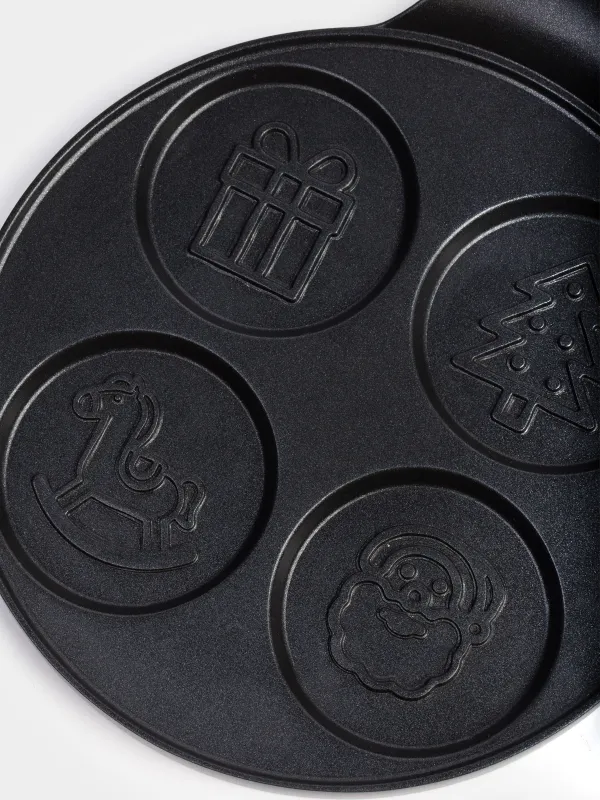 Сковорода для яиц и оладий, 21 см, 4 отд, с покрытием, алюминий, черная, Новогодние атрибуты, Action, image-3