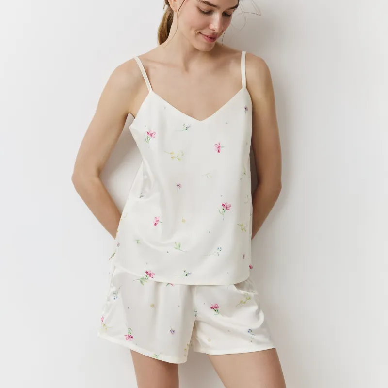 Әйелдер шорттары, үйге арналған, өлшемі L, полиэстер, сүт түстес, Гүлдер, Sevilla