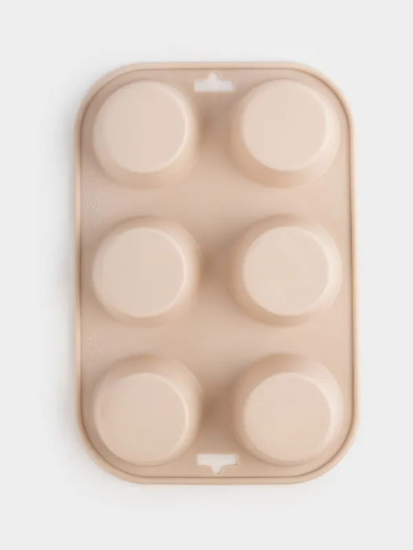 Форма для выпечки кексов, 24x16 см, 6 отд, силикон, бежевая, Bakery, image-0