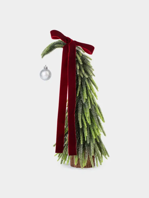 Ель искусственная, 41 см, полиэтилен, Ель с красным бантом и шаром, Conifer curved, image-0