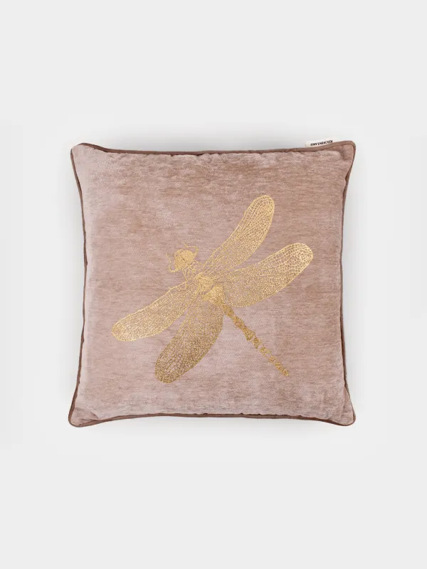 Сәндік жастық, 45х45 см, шенилл/барқыт, сұр-сарғылт-қоңыр, инелік, Dragonfly, image-0