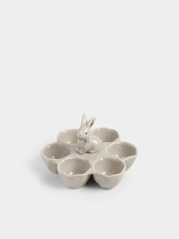 Пасха ыдысы, 17х11 см, 6 бөлім, керамика, сарғылт-қоңыр және алтын түстес, Бантикті қоян, Rabbit gold, image-1