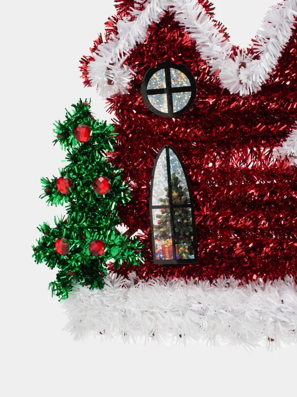 Украшение декоративное, 29 см, мишура/пластик, красное, Домик, Tinsel decor, image-2